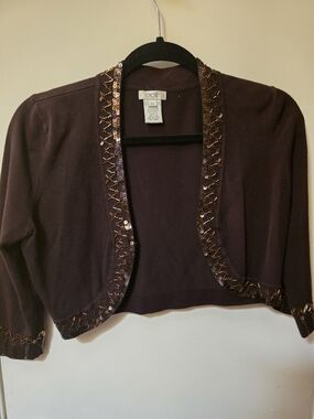 Cache Brown Embellished Cropped Cardigan
